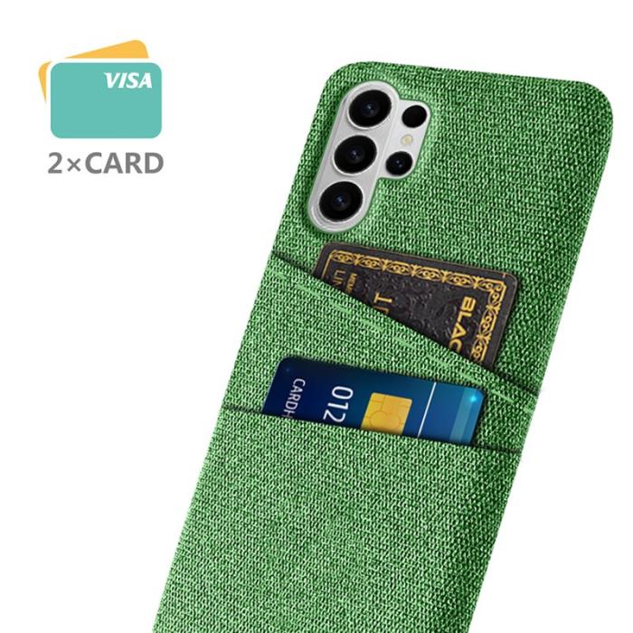 OEM - Samsung Galaxy S26 Ultra Skal Tyg + Hård PC Med Dubbel Kortfack - Grön