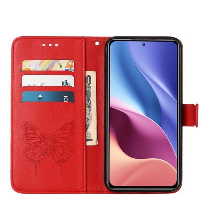 OEM - Butterfly Flower Imprinted Plånboksfodral Xiaomi 12 Pro - Röd