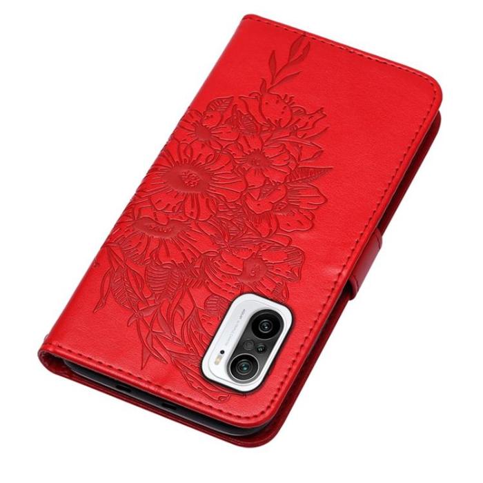 OEM - Butterfly Flower Imprinted Plånboksfodral Xiaomi 12 Pro - Röd