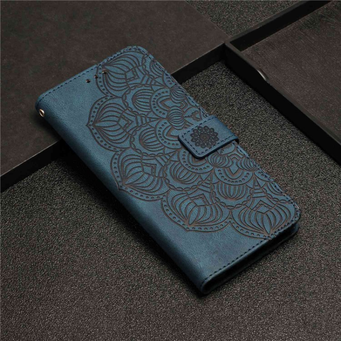 A-One Brand - Galaxy A14 5G/4G Plånboksfodral Mandala Flower Imprinted - Blå