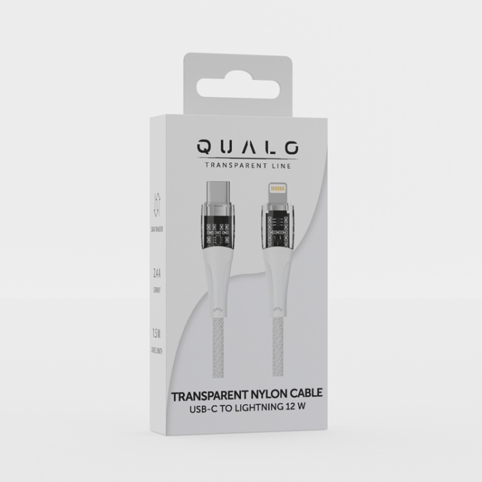 QUALO - QUALO USB-C - till Lightning Kabel 1.5m 2.4A Transparent nylon