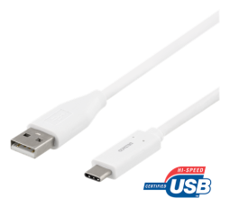 UTGATT1 - DELTACO USB-C till USB-A kabel, 1m, USB 2.0, vit