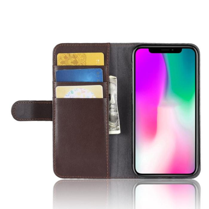 UTGATT1 - Genuine Split Plånboksfodral till Apple iPhone XS MAX - Brun