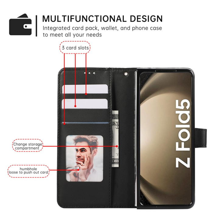A-One Brand - Galaxy Z Fold7 Plånboksfodral 3D Rhombus Grid Imprinted - Svart
