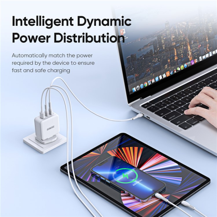 DUZZONA - DUZZONA GaN Snabbladdare 65W 2x USB-C/USB-A UK T9 PD - Vit