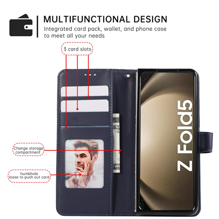 A-One Brand - Galaxy Z Fold 7 Plånboksfodral 3D Rhombus Grid Imprinted - Blå