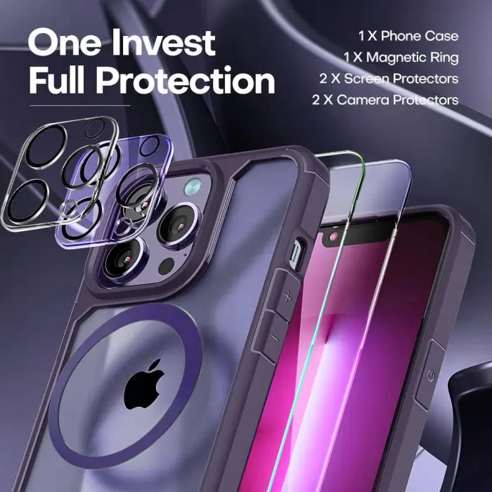 Boom of Sweden - [6in1] BOOM iPhone 14 Plus Skal - Kameralinsskydd - Härdat Glas - MagSafe Ring