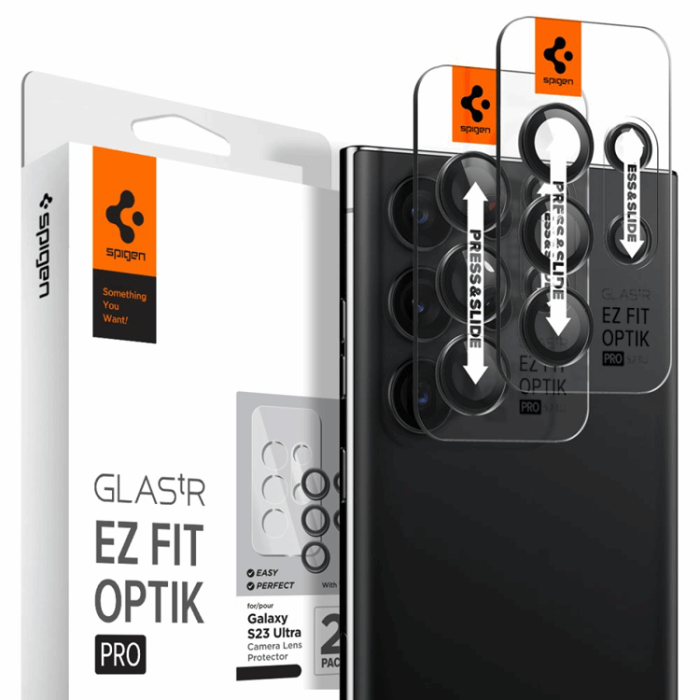 UTGATT - [2-Pack] Spigen Galaxy S23 Ultra Kameralinsskydd i Härdat Glas Ez Fit