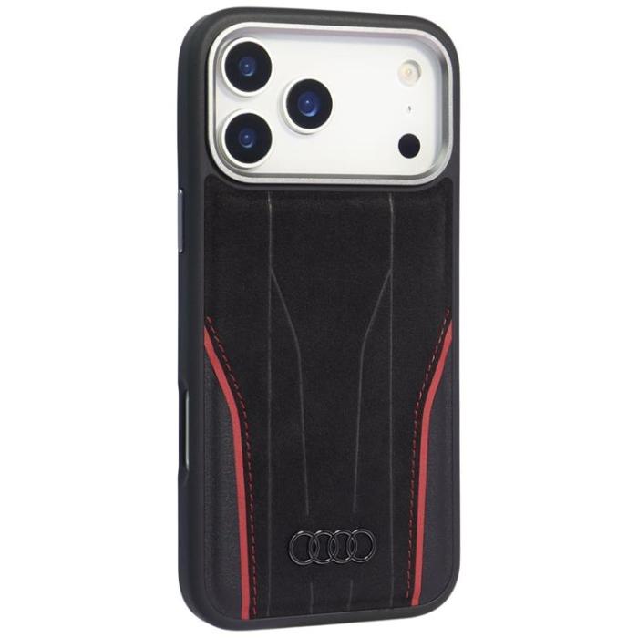 Audi - Audi iPhone 17 Pro Max Mobilskal MagSafe Äkta läder R8 - Svart-Röd