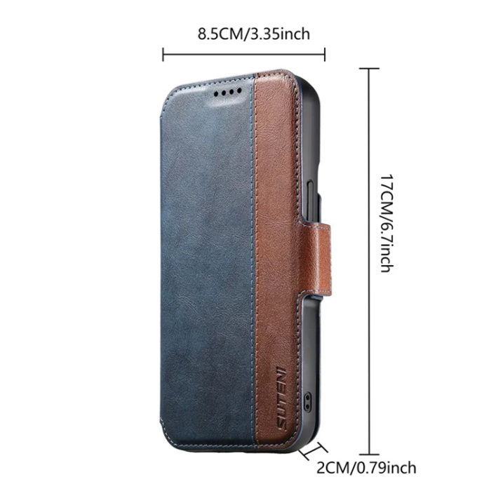 SUTENI - SUTENI iPhone 16 Pro Max Plånboksfodral Magsafe Cowhide - Blå