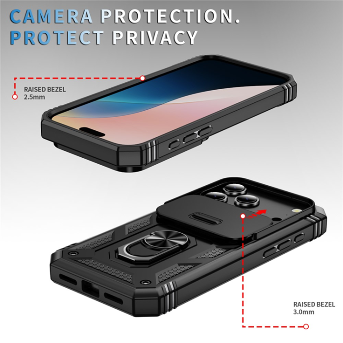 A-One Brand - iPhone 17 Pro Max Mobilskal Slide Camshield Kickstand - Svart