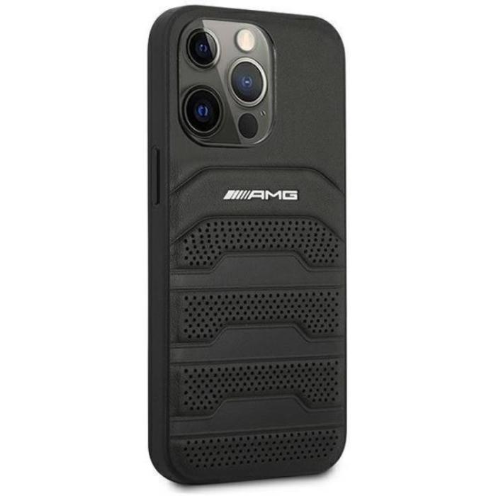 AMG - AMG iPhone 14 Pro Skal Läder Debossed Lines - Svart