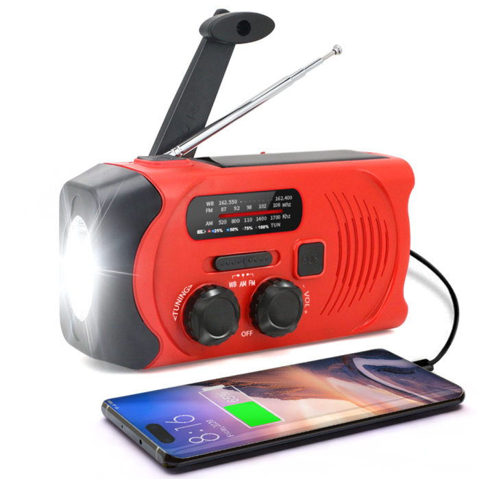 UTGATT5 - Vevr-adio med Solceller, Ficklampa och 2000mAh Powerbank - Grön