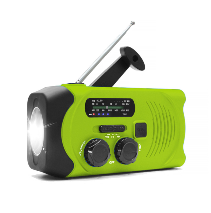 UTGATT5 - Vevr-adio med Solceller, Ficklampa och 2000mAh Powerbank - Grön