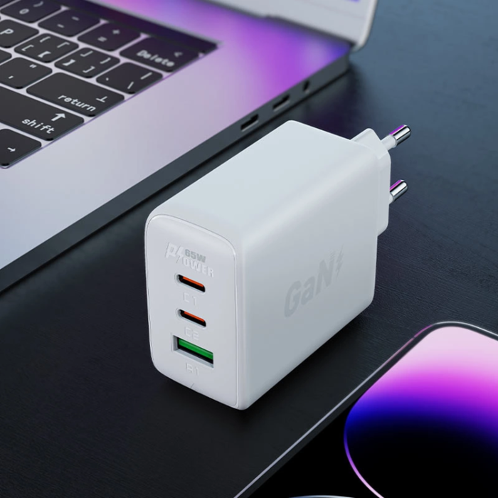 Acefast - Acefast GaN Snabbladdare 2x USB-C USB-A QC4+ 65W - Vit