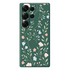 A-One Brand - Galaxy S25 Ultra Mobilskal Pink Blue Flowers Straight Edge - Grön