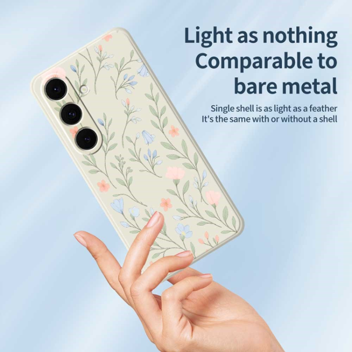 A-One Brand - Galaxy S25 Plus Mobilskal Pink Blue Flowers Straight Edge - Grön