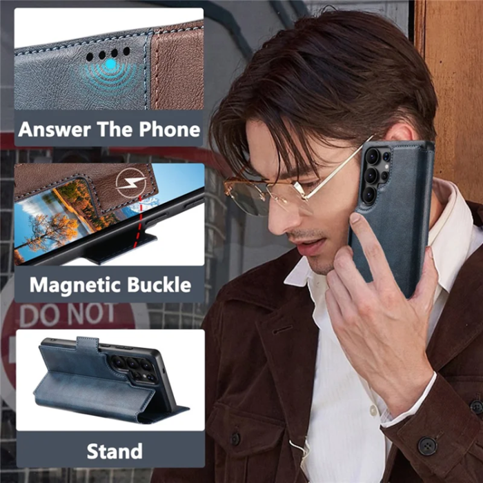 SUTENI - SUTENI Galaxy S23 Ultra Plånboksfodral Magsafe Cowhide - Blå