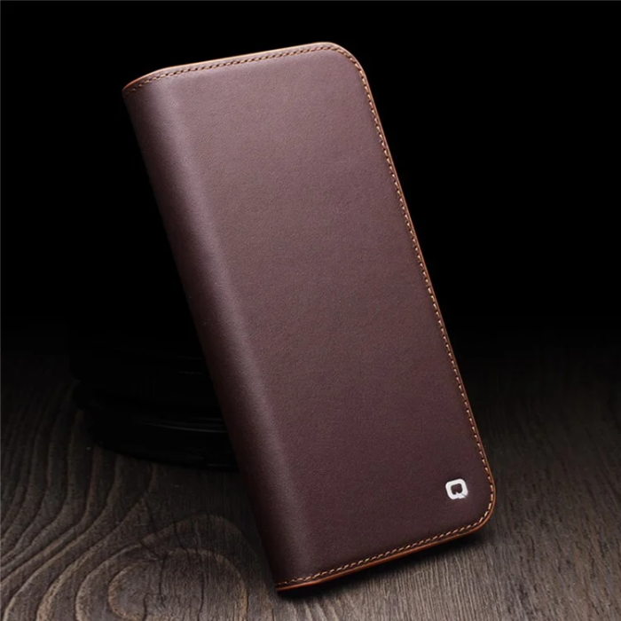 QIALINO - Qialino iPhone 16 Plus Plånboksfodral Äkta läder - Brun