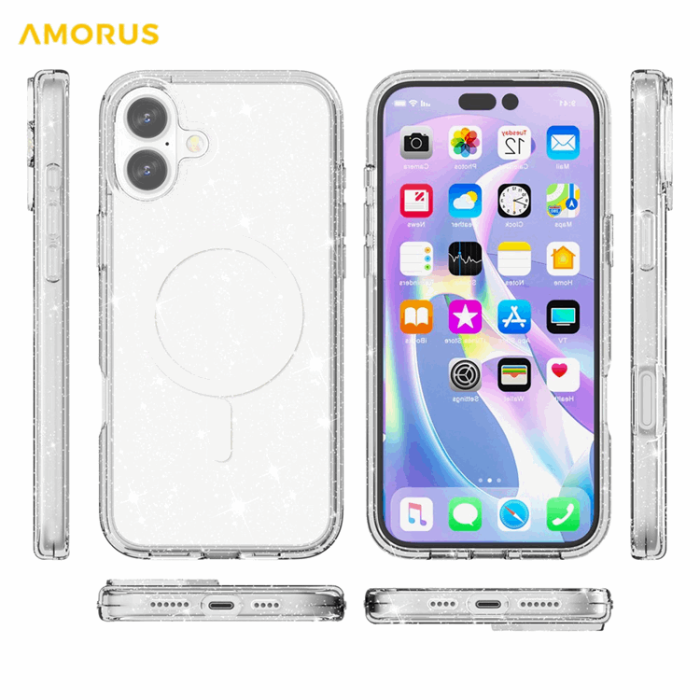 AMORUS - AMORUS Mobilskal till iPhone 17 Magsafe Glitter Powder PC + TPU - Vit