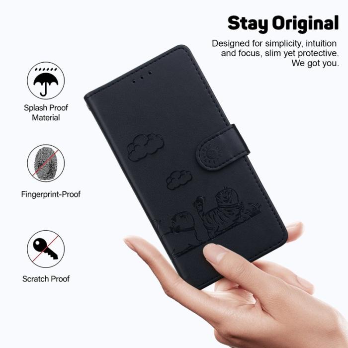 OEM - Mobilskal till Samsung Galaxy S26 / S26 Pro RFID-Skydd Kattmönster TPU- Svart