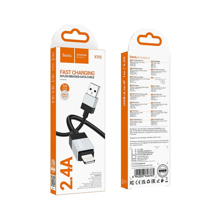 Hoco - Hoco USB-A Till Lightning Kabel 1m - Svart