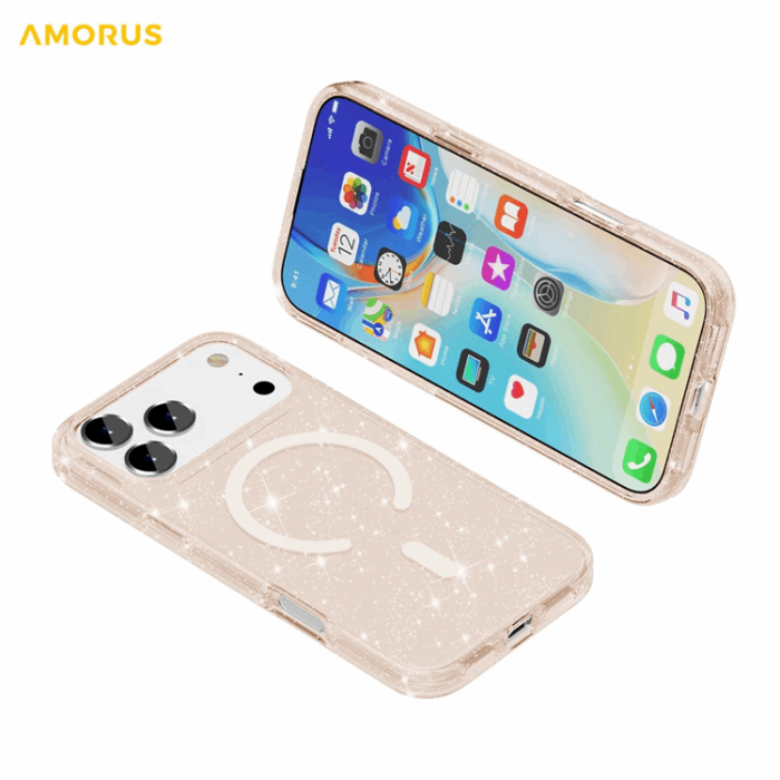 AMORUS - AMORUS Mobilskal till iPhone 17 Pro Max Magsafe Glitter Powder PC + TPU - Guld