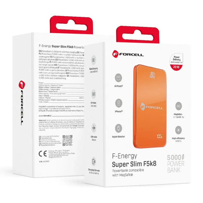 Forcell - Forcell Powerbank 5000 mAh Magsafe 15W Superslim - Orange