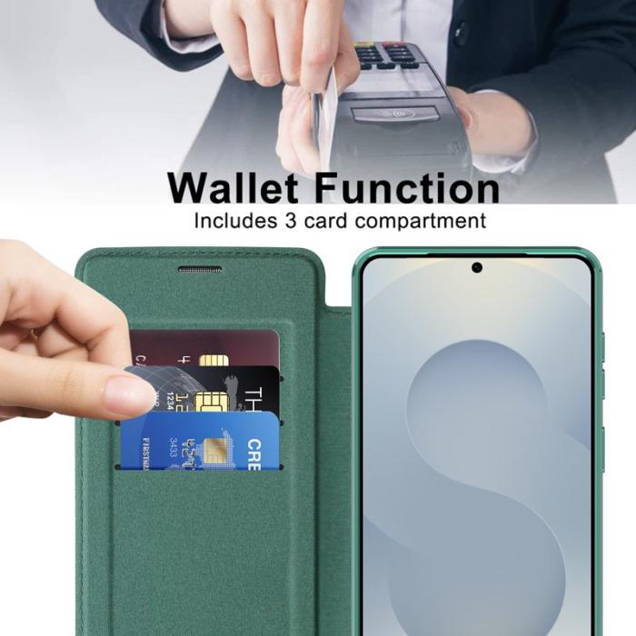 OEM - Mobilskal för Samsung Galaxy S26 Magnetiskt Konstläder RFID - Mörkgrön