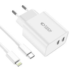 Tech-Protect - Tech-Protect 2-Port Nätverk Laddare Med Lightning Kabel 1m 35W - Vit