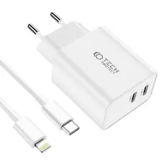 Tech-Protect - Tech-Protect 2-Port Nätverk Laddare Med Lightning Kabel 1m 35W - Vit