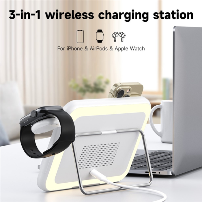 OEM - 3in1 MagSafe Trådlös Laddare iPhone Apple Watch Airpods V22 - Vit