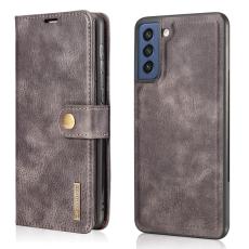 DG.MING - DG.MING Samsung Galaxy S21 FE 2-i-1 &Auml;kta L&auml;der Pl&aring;nboksfodral St&auml;ll - Gr&aring;
