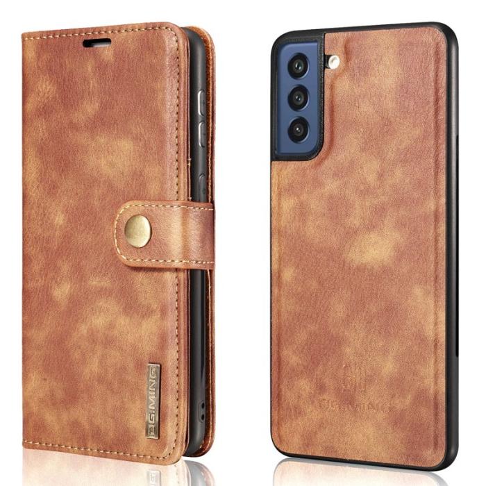 DG.MING - DG.MING Samsung Galaxy S21 FE 2-i-1 Äkta Läder Plånboksfodral Ställ - Brun
