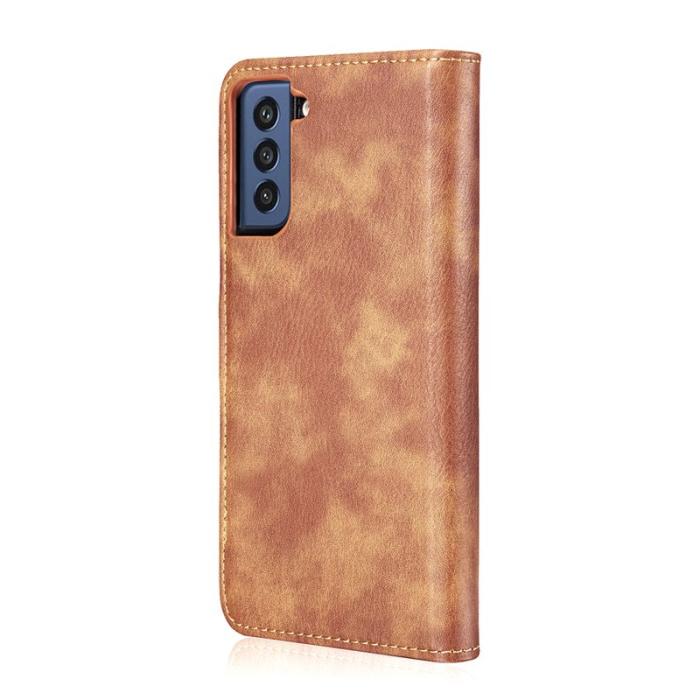 DG.MING - DG.MING Samsung Galaxy S21 FE 2-i-1 Äkta Läder Plånboksfodral Ställ - Brun