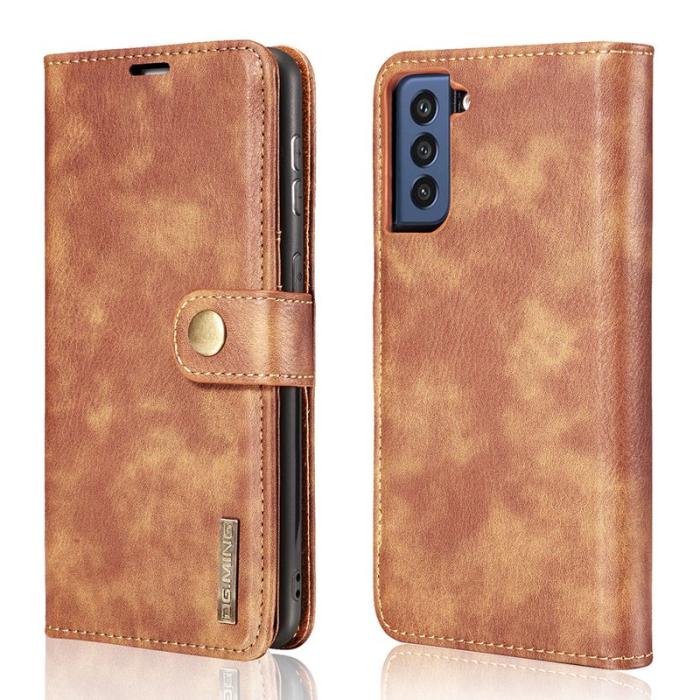 DG.MING - DG.MING Samsung Galaxy S21 FE 2-i-1 Äkta Läder Plånboksfodral Ställ - Brun