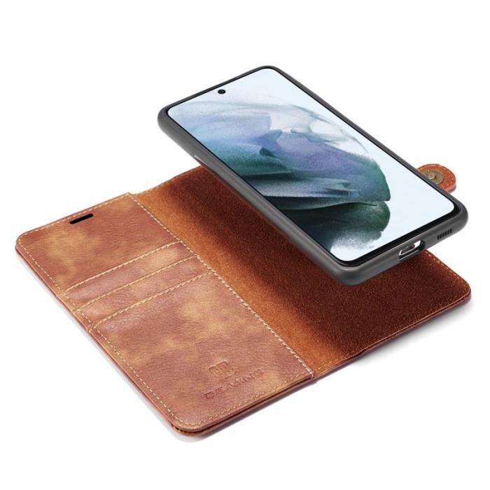 DG.MING - DG.MING Samsung Galaxy S21 FE 2-i-1 Äkta Läder Plånboksfodral Ställ - Brun