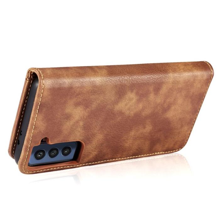 DG.MING - DG.MING Samsung Galaxy S21 FE 2-i-1 Äkta Läder Plånboksfodral Ställ - Brun