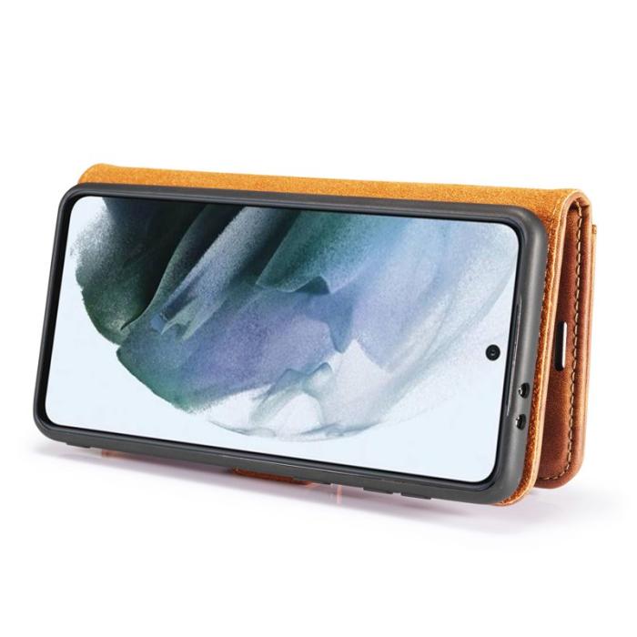 DG.MING - DG.MING Samsung Galaxy S21 FE 2-i-1 Äkta Läder Plånboksfodral Ställ - Brun