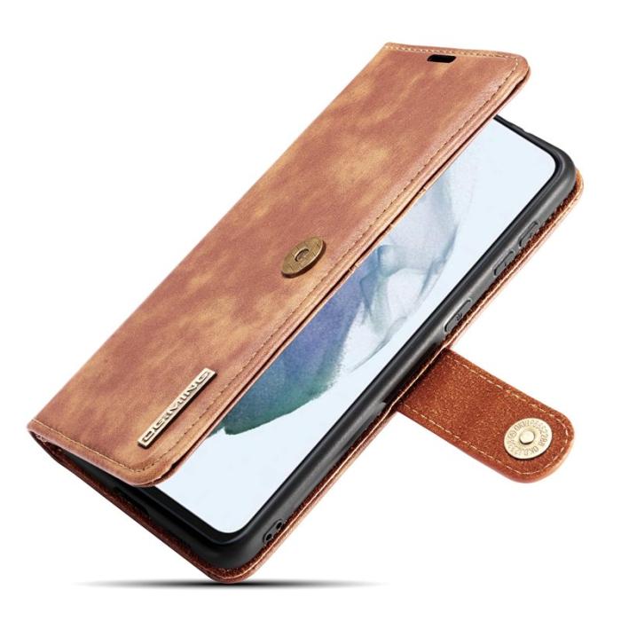 DG.MING - DG.MING Samsung Galaxy S21 FE 2-i-1 Äkta Läder Plånboksfodral Ställ - Brun