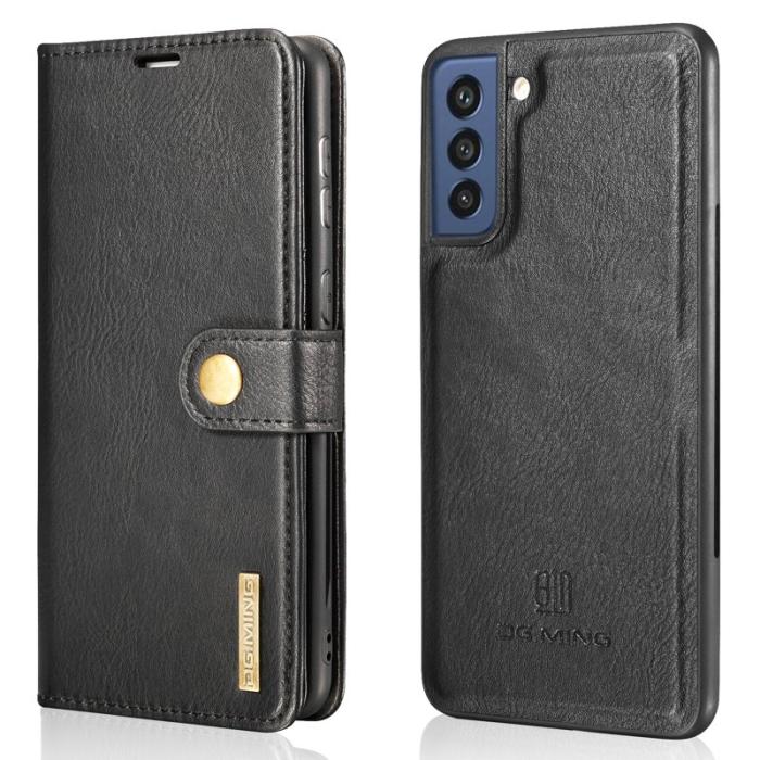 DG.MING - DG.MING Samsung Galaxy S21 FE 2-i-1 Äkta Läder Plånboksfodral Ställ - Svart