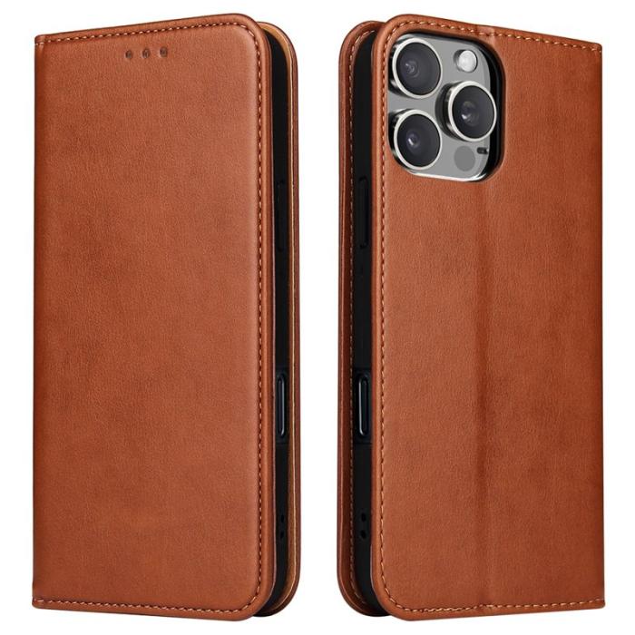 FIERRE SHANN - FIERRE SHANN iPhone 16 Pro Plånboksfodral Konstläder - Brun