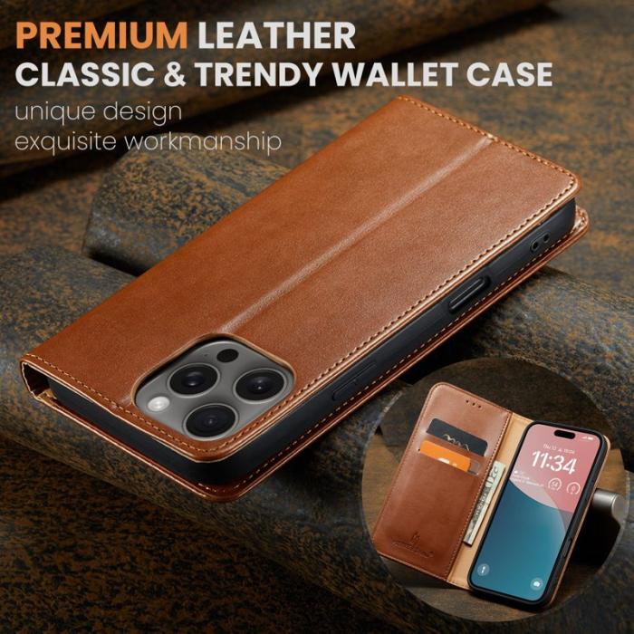 FIERRE SHANN - FIERRE SHANN iPhone 16 Pro Plånboksfodral Konstläder - Brun
