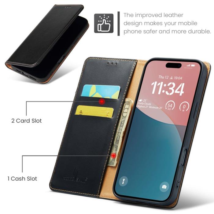 FIERRE SHANN - FIERRE SHANN iPhone 16 Pro Plånboksfodral Konstläder - Svart