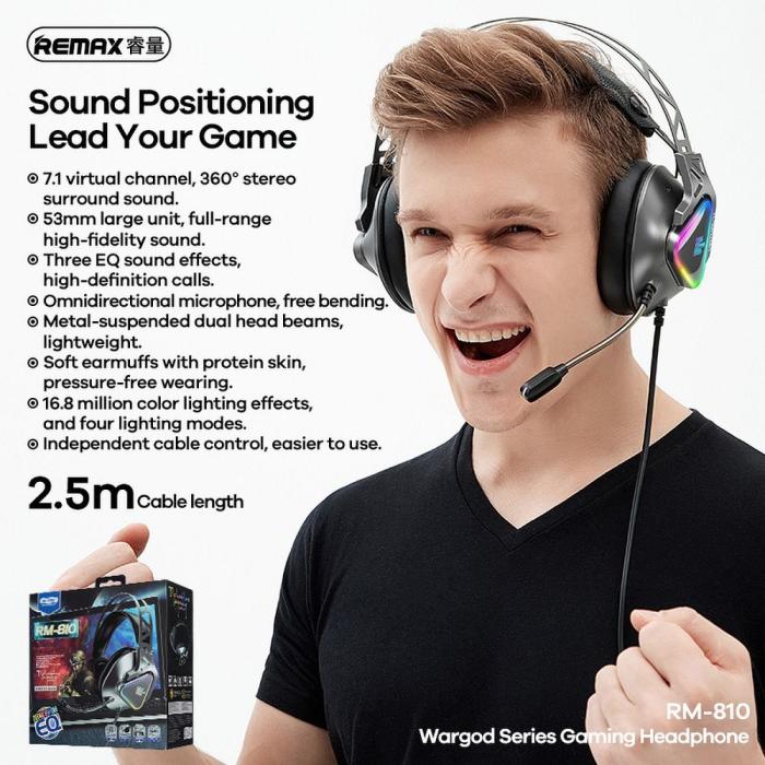 UTGATT1 - REMAX headphone GAMING Wargod series RM-810 Grå