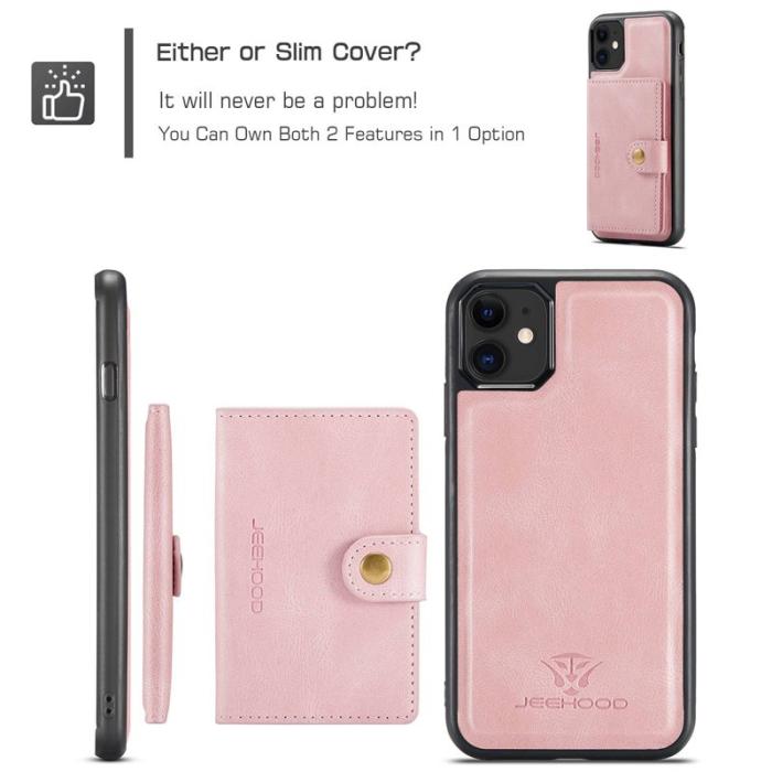 JEEHOOD - JEEHOOD Detachable Konstläder Plånboksfodral iPhone 11 6.1 tum Roséguld
