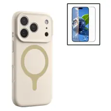 A-One Brand - Mobilskal F&ouml;r iPhone 17 Pro MagSafe Silikon med Sk&auml;rmskydd - Antikvit