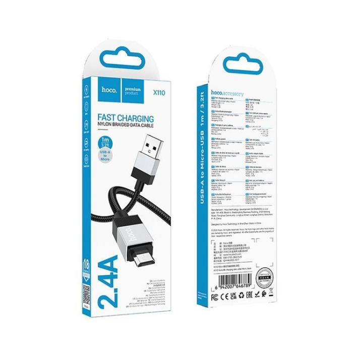 Hoco - Hoco USB-A - Micro-USB 2.4A Kabel 1m X110 - Svart