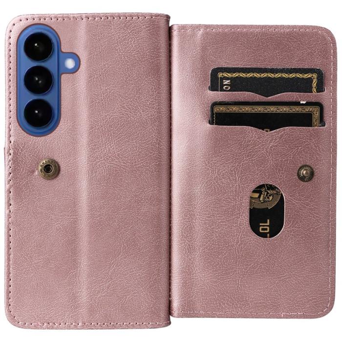 OEM - Samsung Galaxy S26 Plus Fodral Äkta Läder Med 10 Kortfack - Roséguld