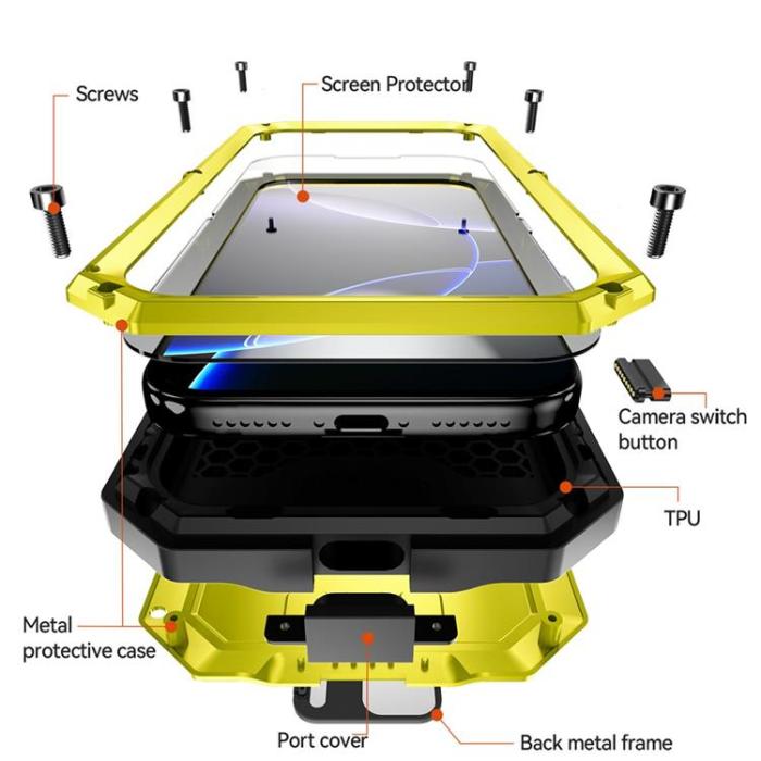 R-JUST - R-JUST iPhone 17 Pro Mobilskal med Härdat Glas - Gul